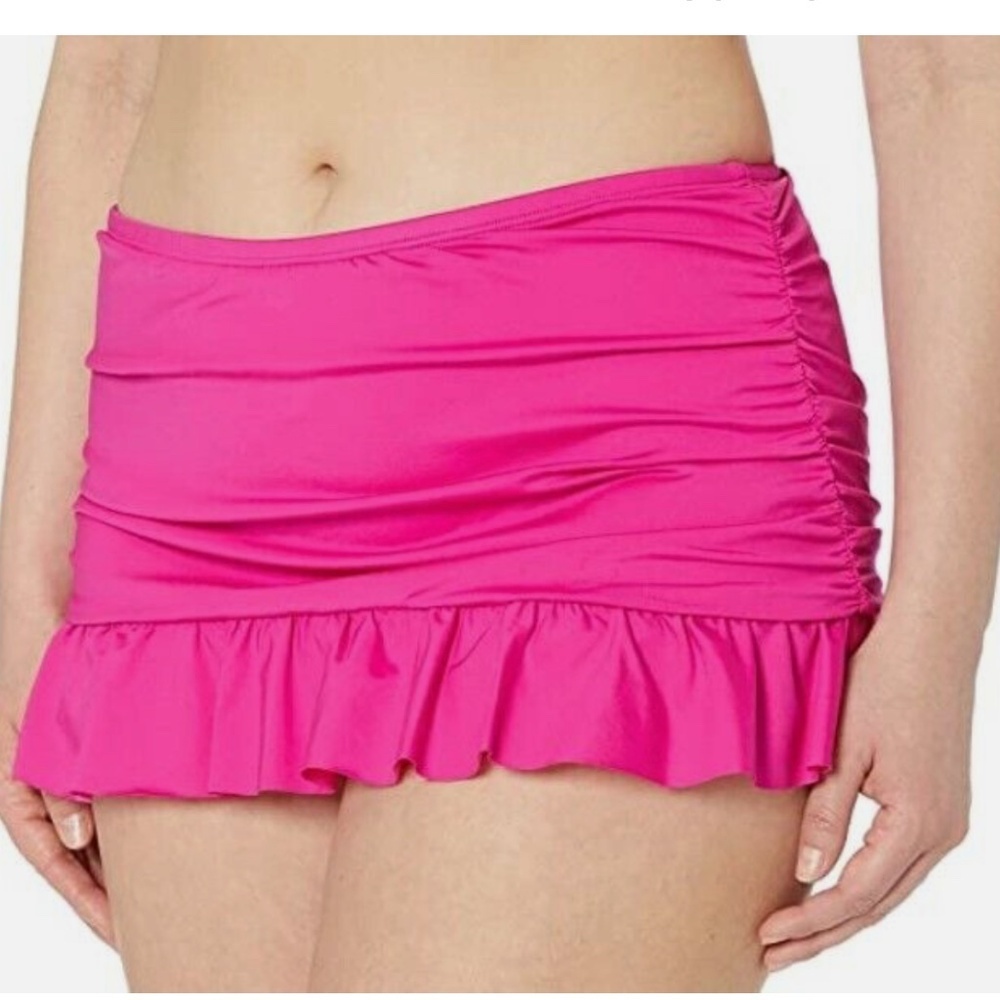 Kenneth Cole Reaction: Red Ruched Ruffle Skirted Bikini Bottom - Picture 4 of 7